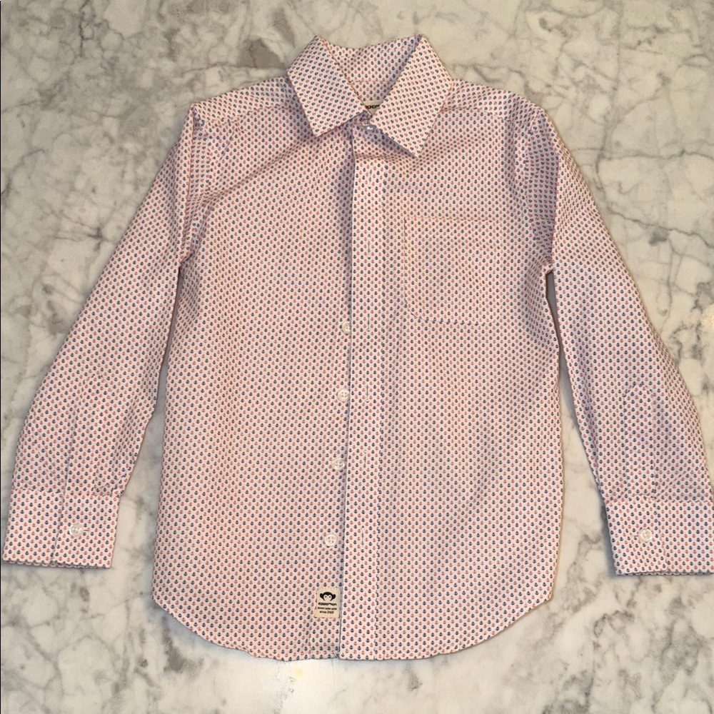 Appaman Nautical Blue/Orange Patterned Button Down Shirt 7Y
